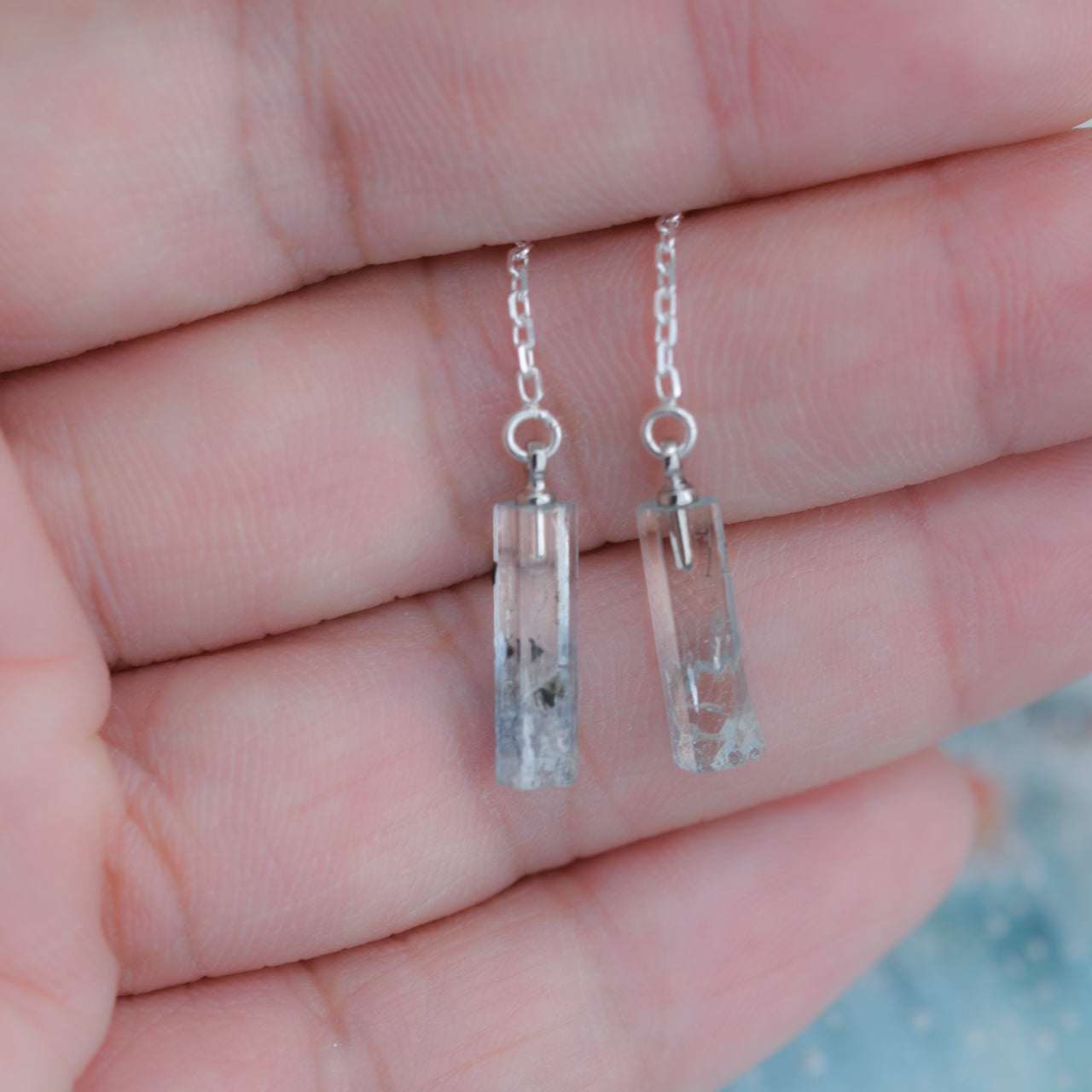 [One of a kind] Aquamarine Raw Stone Earrings | Handmade Natural Stone Jewelry [Heat Collection]