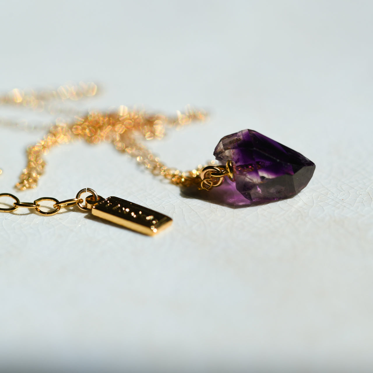 [One of a kind] Amethyst Raw Stone 14kgf Necklace | Handmade Natural Stone Jewelry [Nightfall Collection]