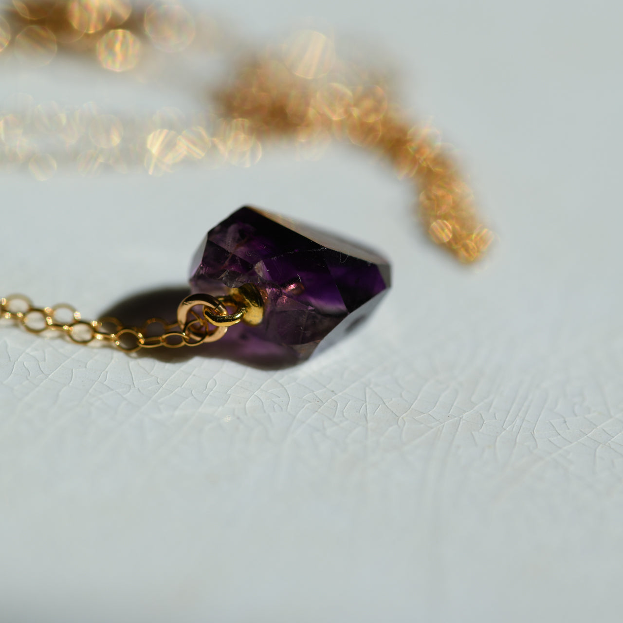 [One of a kind] Amethyst Raw Stone 14kgf Necklace | Handmade Natural Stone Jewelry [Nightfall Collection]