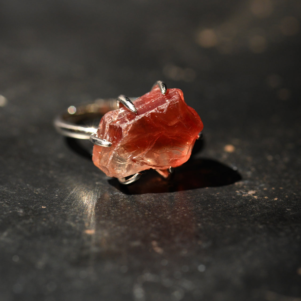 Oregon Sunstone Rough Mineral Free Size Silver 925 Ring - One of a kind Natural Stone Jewelry [Ring Fest 2025]