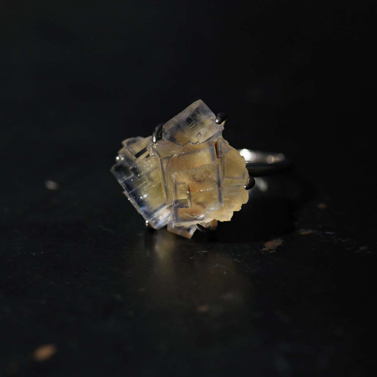 Fluorite Rough Mineral Silver 925 Free Size Ring - One of a kind Natural Stone Jewelry [Ring Fest 2025]