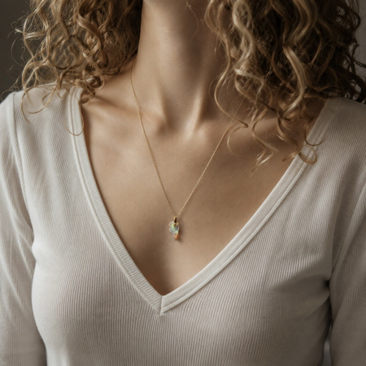 Opal Rough Mineral Necklace - Stone Selected for You, Metal Options Available, October Birthstone Handmade Natural Stone Jewelry