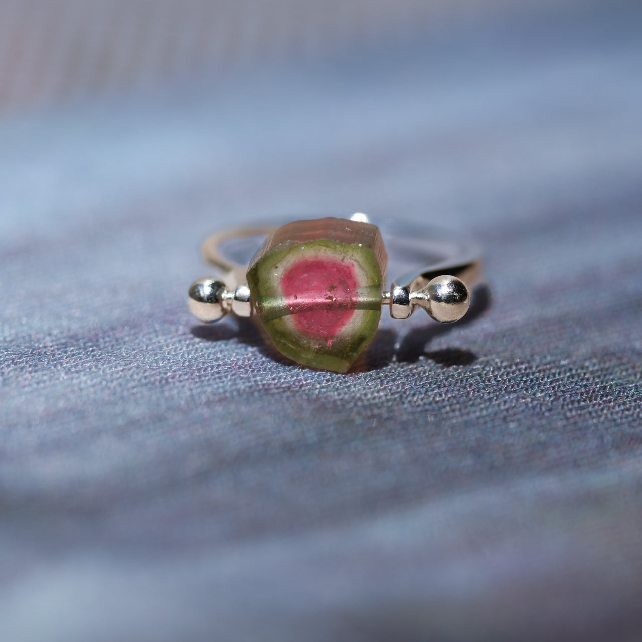 Watermelon Tourmaline Raw Stone Ring - One of a Kind - handmade natural mineral jewelry by TROZO, made in Japan (view 3)