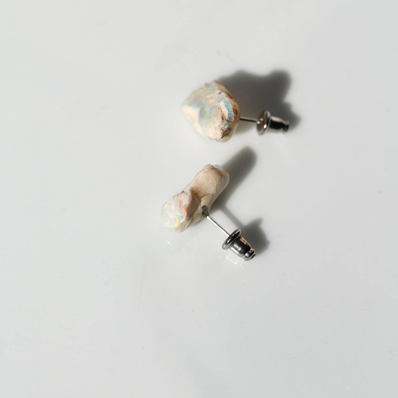 Black Opal Raw Stone Earrings - One of a Kind - handmade natural mineral jewelry by TROZO, made in Japan (view 3)