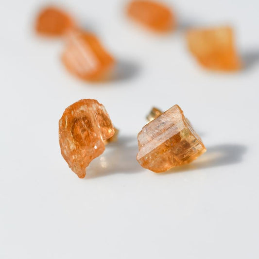 Imperial Topaz Raw Stone Earrings | Handmade Natural Stone Jewelry