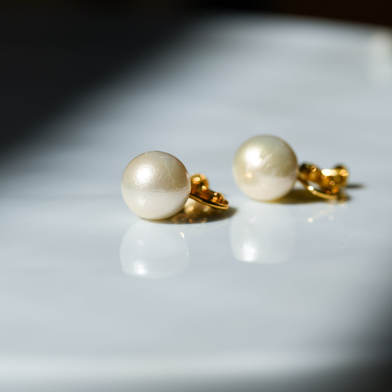 Pearl Raw Stone Clip-On Earrings - One of a Kind - handmade natural mineral jewelry by TROZO, made in Japan (view 2)