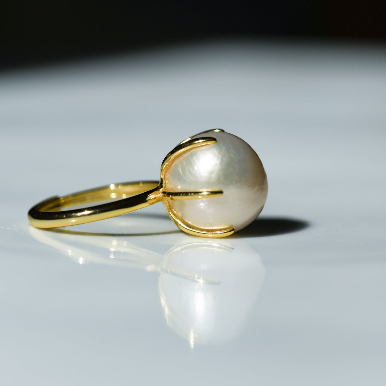 Pearl Raw Stone Ring - One of a Kind - handmade natural mineral jewelry by TROZO, made in Japan (view 4)
