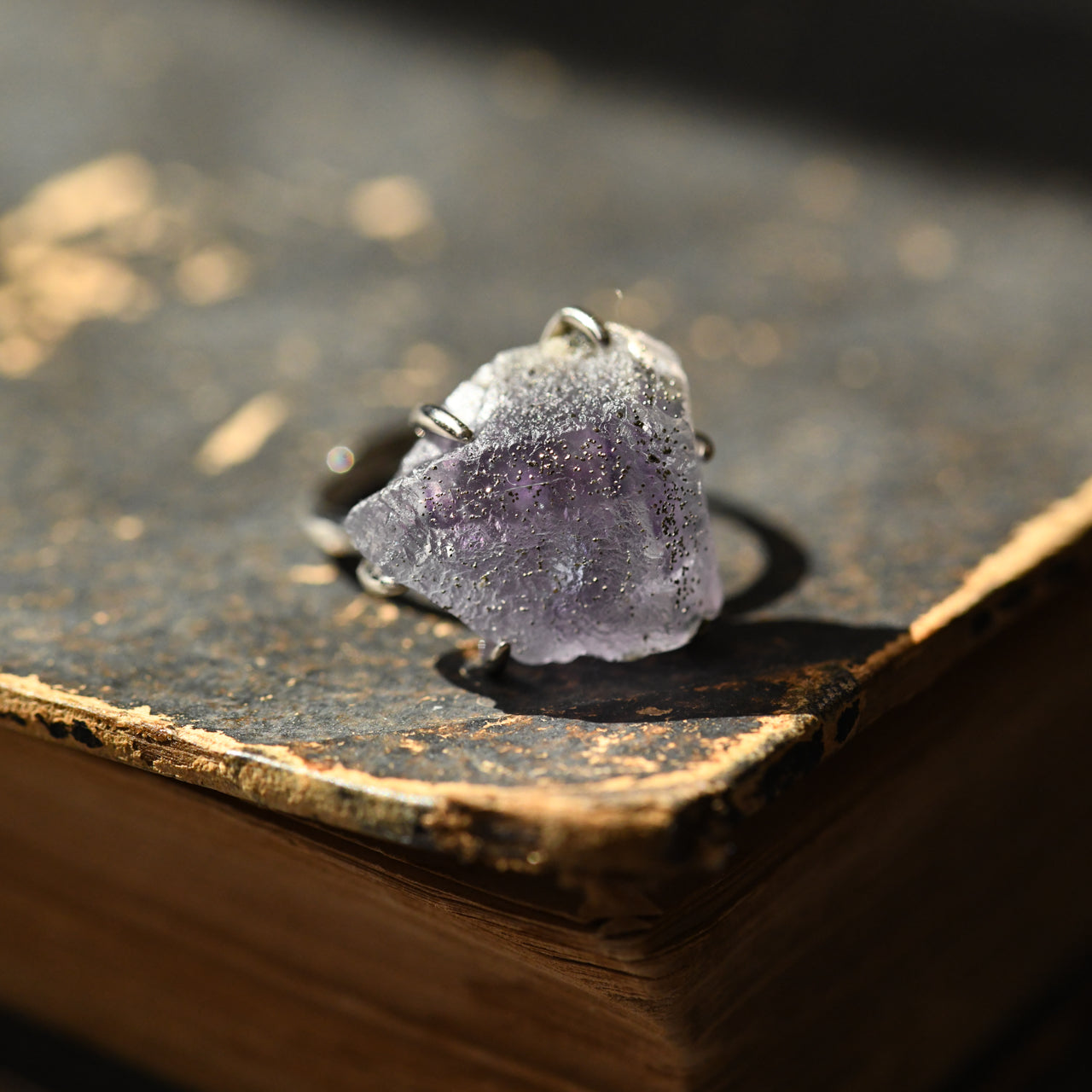 Fluorite Raw Stone Ring - One of a Kind - handmade natural mineral jewelry by TROZO, made in Japan (view 4)