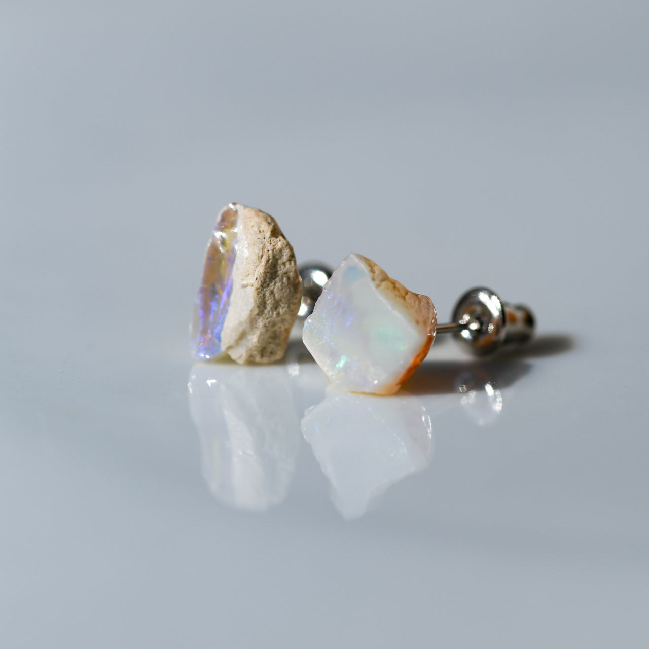 Black Opal Raw Stone Earrings - One of a Kind - handmade natural mineral jewelry by TROZO, made in Japan (view 3)