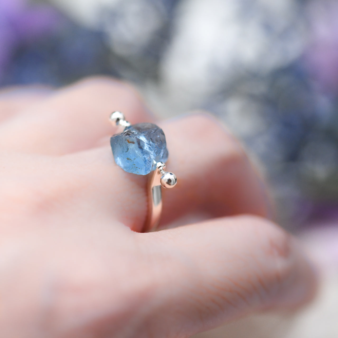 Aquamarine Raw Stone Ring - One of a Kind - handmade natural mineral jewelry by TROZO, made in Japan (view 5)