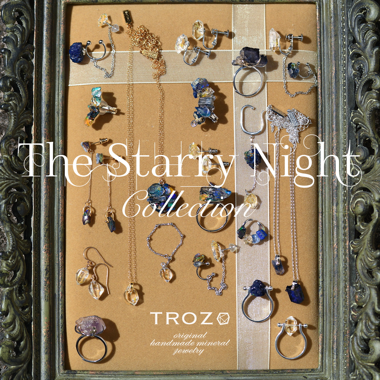 Oil-in-Quartz x Kyanite x Lapis Lazuli x Opal x Roman Glass Raw Stone Ear Cuff - One of a Kind - handmade natural mineral jewelry by TROZO, made in Japan (view 9)