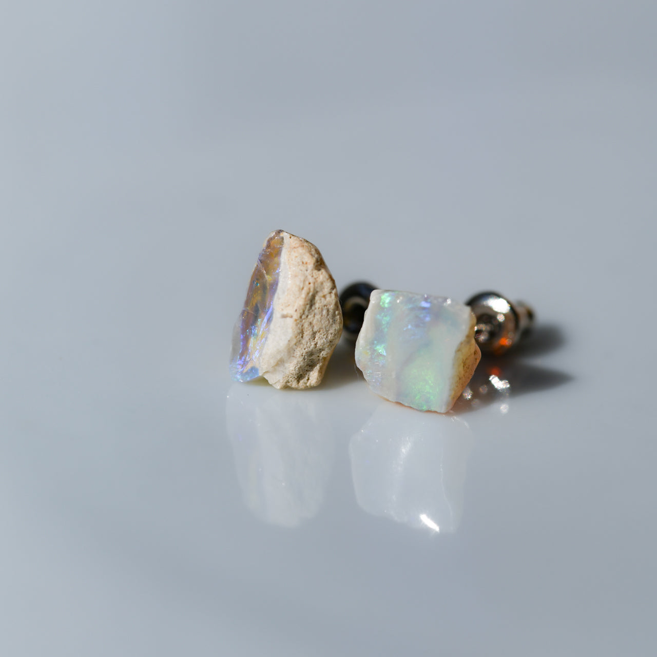 Black Opal Raw Stone Earrings - One of a Kind - handmade natural mineral jewelry by TROZO, made in Japan (view 2)
