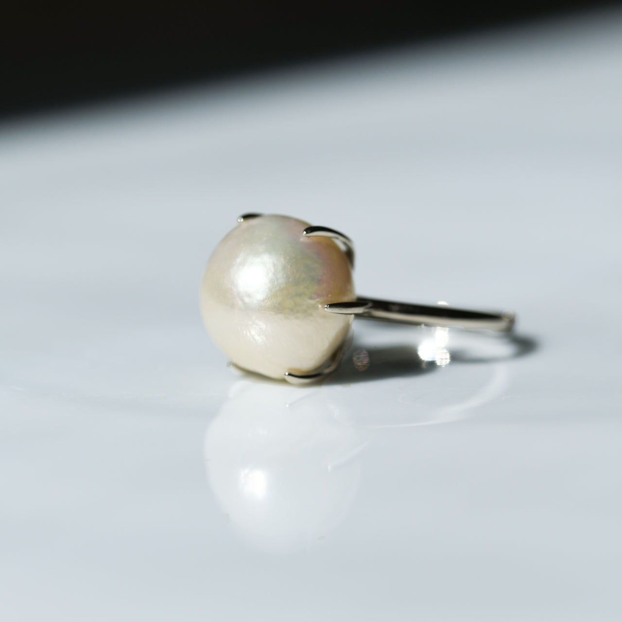 Pearl Raw Stone Ring - One of a Kind - handmade natural mineral jewelry by TROZO, made in Japan (view 3)