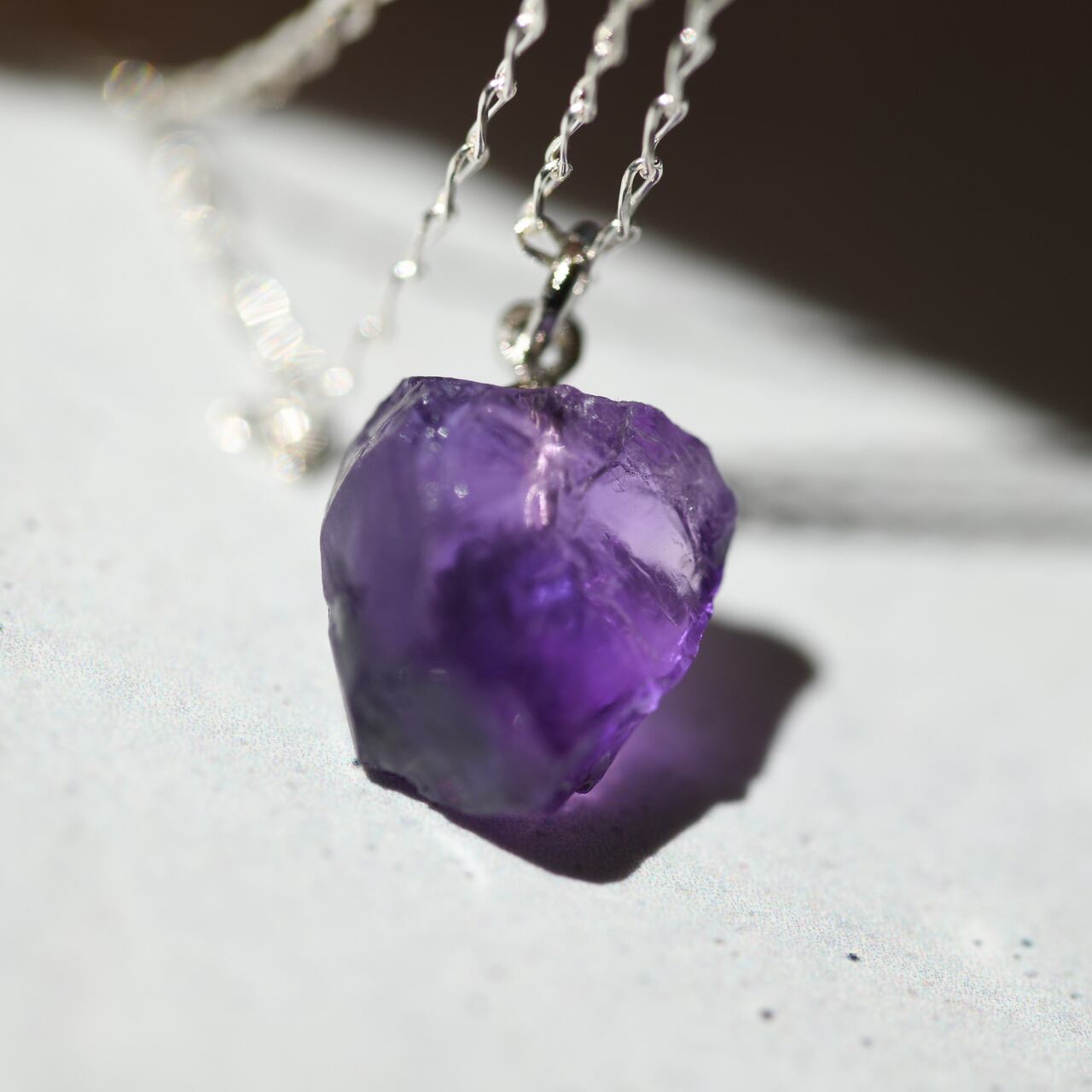 Amethyst Raw Stone Necklace | Handmade Natural Stone Jewelry