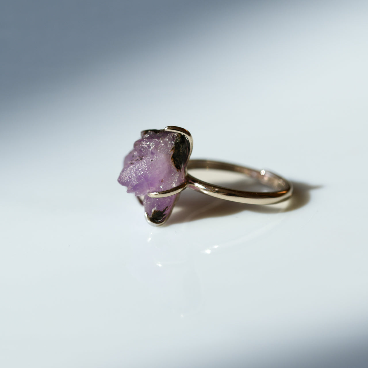 One-of-a-kind raw amethyst ring in Sterling Silver 925, handmade in Japan by TROZO