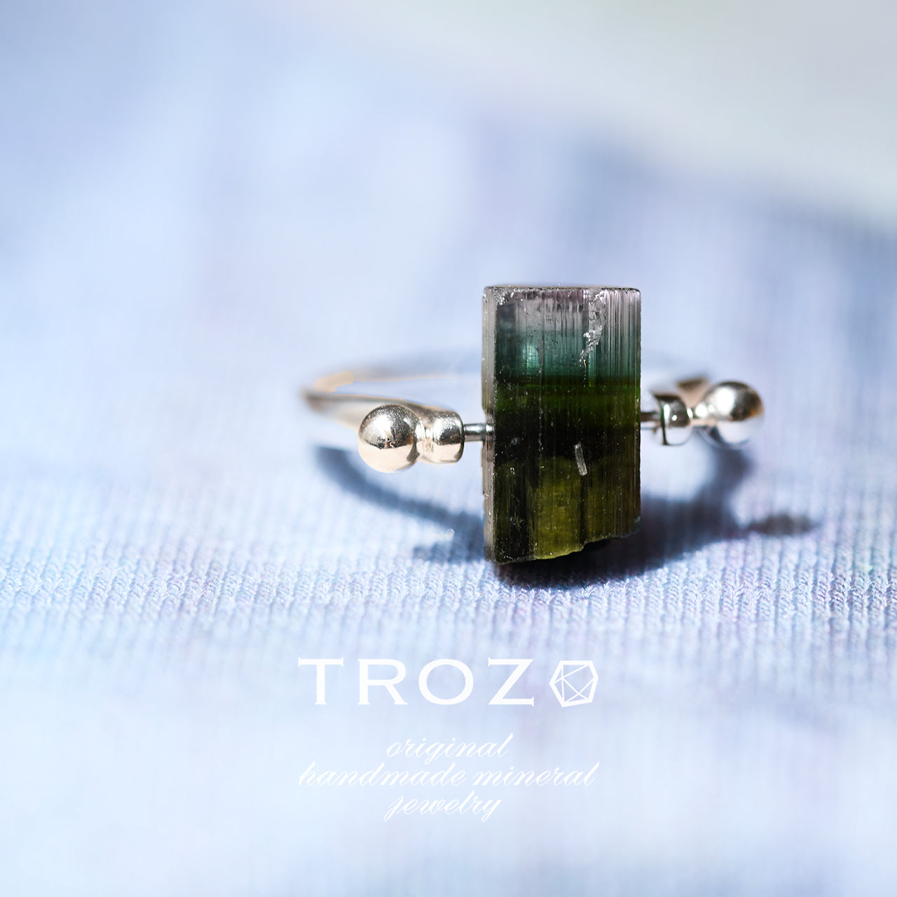 Tourmaline Raw Stone Ring - One of a Kind - handmade natural mineral jewelry by TROZO, made in Japan (view 1)