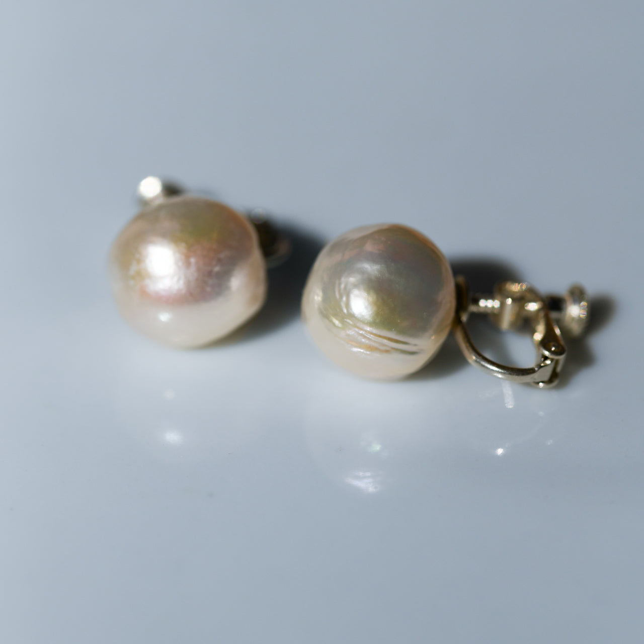 Pearl Raw Stone Clip-On Earrings - One of a Kind - handmade natural mineral jewelry by TROZO, made in Japan (view 7)