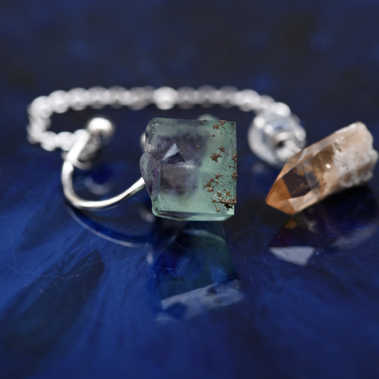 Fluorite x Topaz Raw Stone Ear Cuff - One of a Kind - handmade natural mineral jewelry by TROZO, made in Japan (view 4)