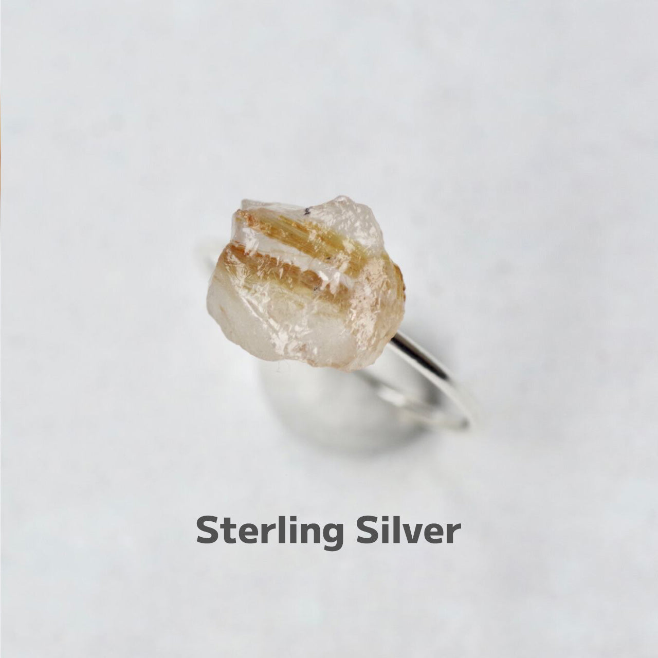 Gold Rutile Quartz Raw Stone Ring | Handmade Natural Stone Jewelry