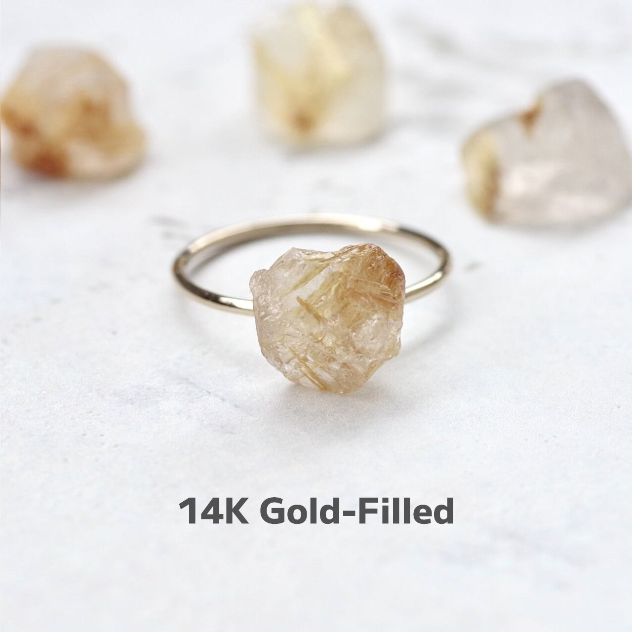 Gold Rutile Quartz Raw Stone Ring | Handmade Natural Stone Jewelry