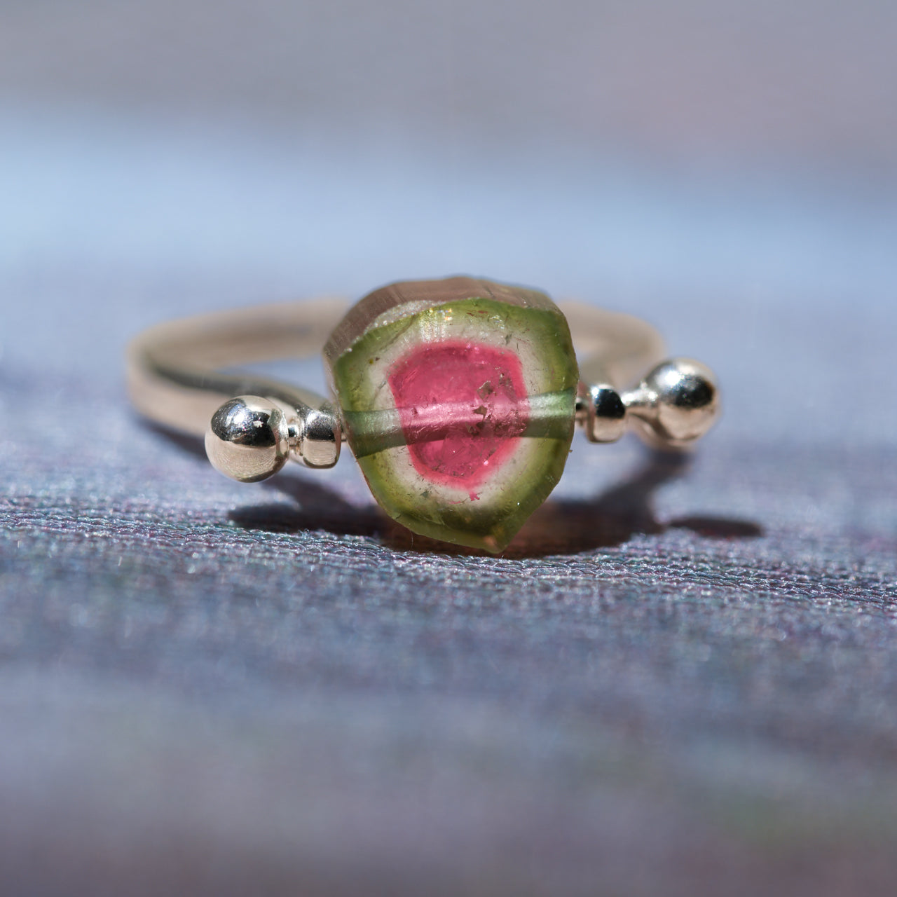 Watermelon Tourmaline Raw Stone Ring - One of a Kind - handmade natural mineral jewelry by TROZO, made in Japan (view 6)