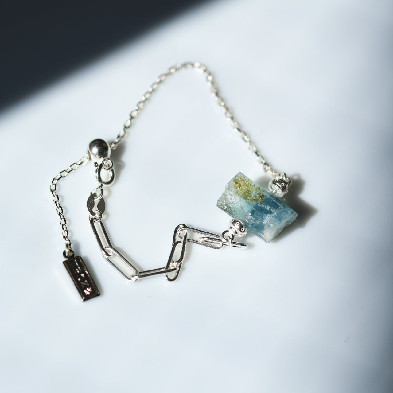 Aquamarine Raw Stone Bracelet - One of a Kind - handmade natural mineral jewelry by TROZO, made in Japan (view 3)
