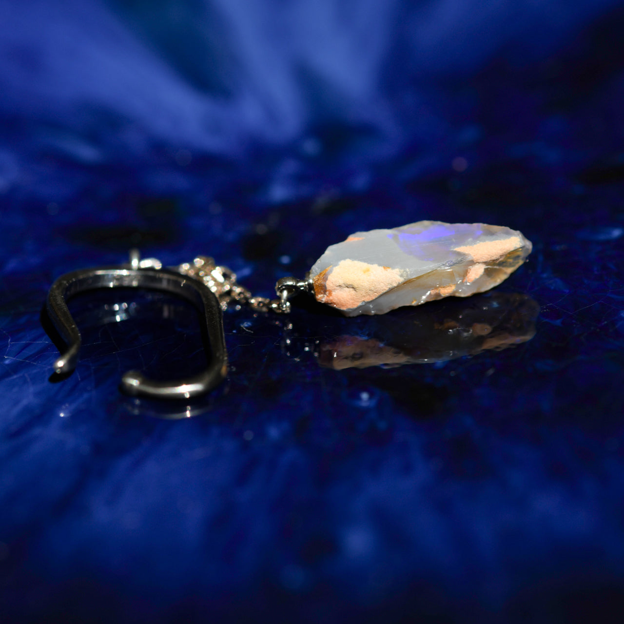 Black Opal Raw Stone Ear Cuff - One of a Kind - handmade natural mineral jewelry by TROZO, made in Japan (view 3)