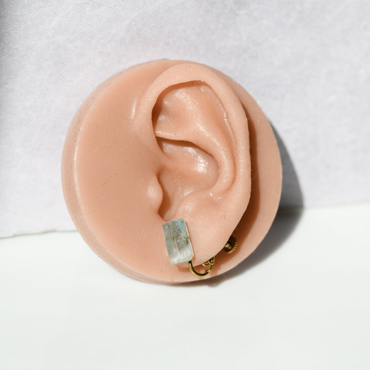 Aquamarine Raw Stone Clip-On Earrings - One of a Kind - handmade natural mineral jewelry by TROZO, made in Japan (view 6)