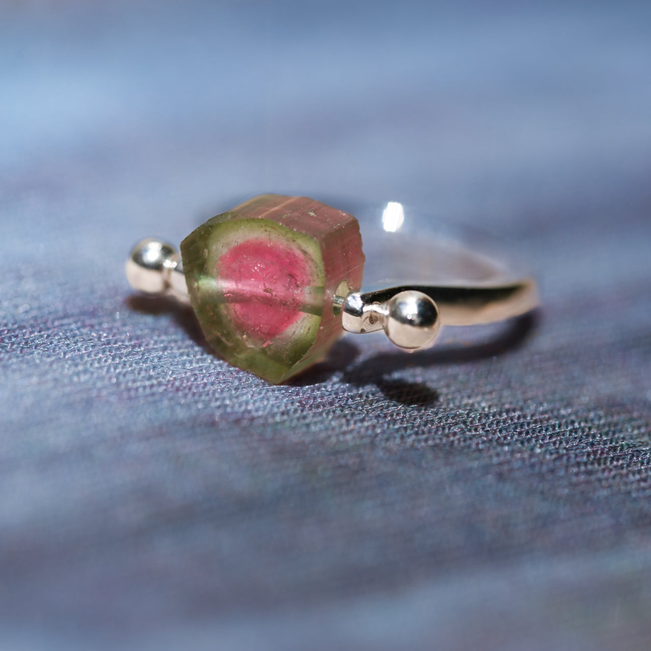 Watermelon Tourmaline Raw Stone Ring - One of a Kind - handmade natural mineral jewelry by TROZO, made in Japan (view 2)