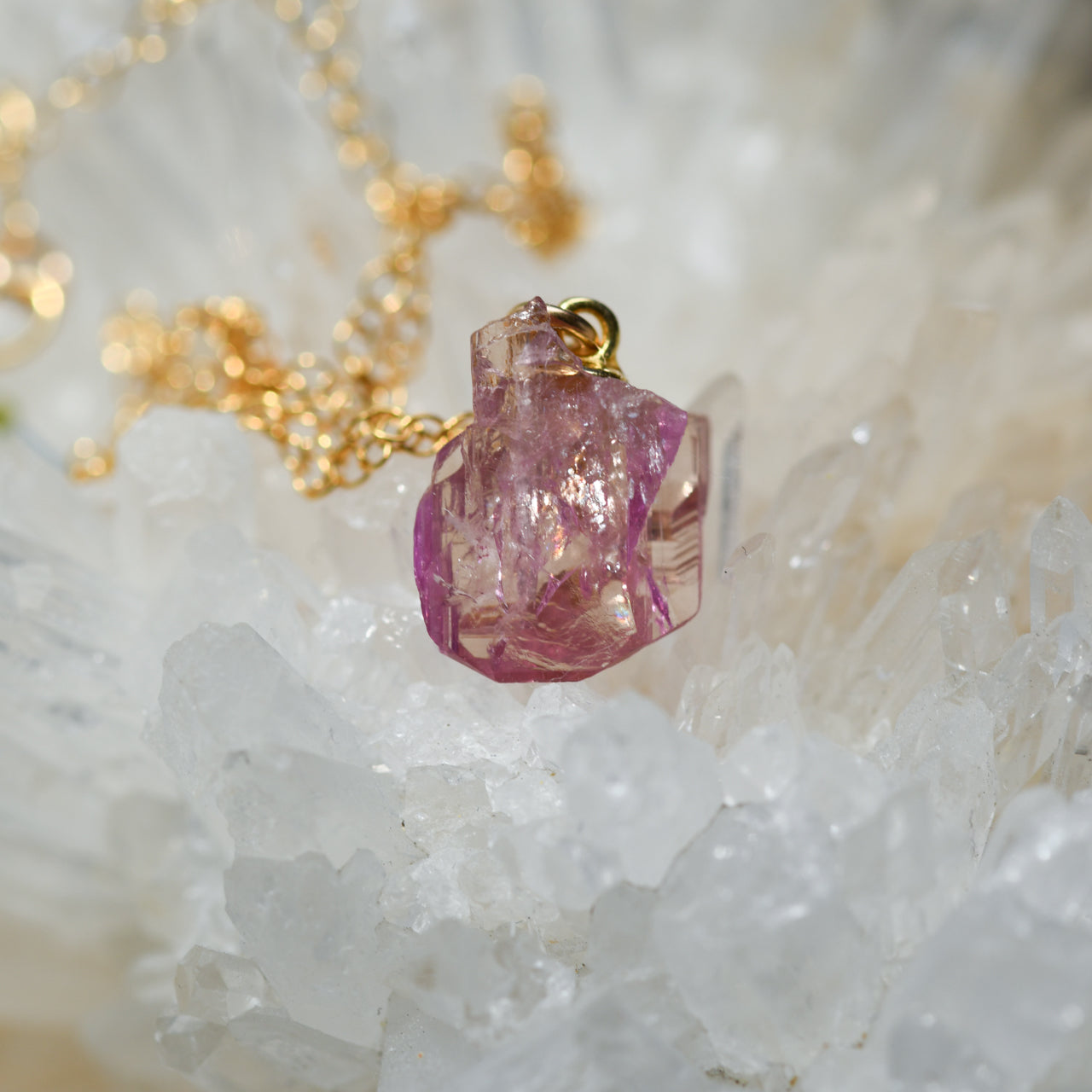 Zoisite Raw Stone 14KGF Necklace - One of a Kind - handmade natural mineral jewelry by TROZO, made in Japan (view 6)
