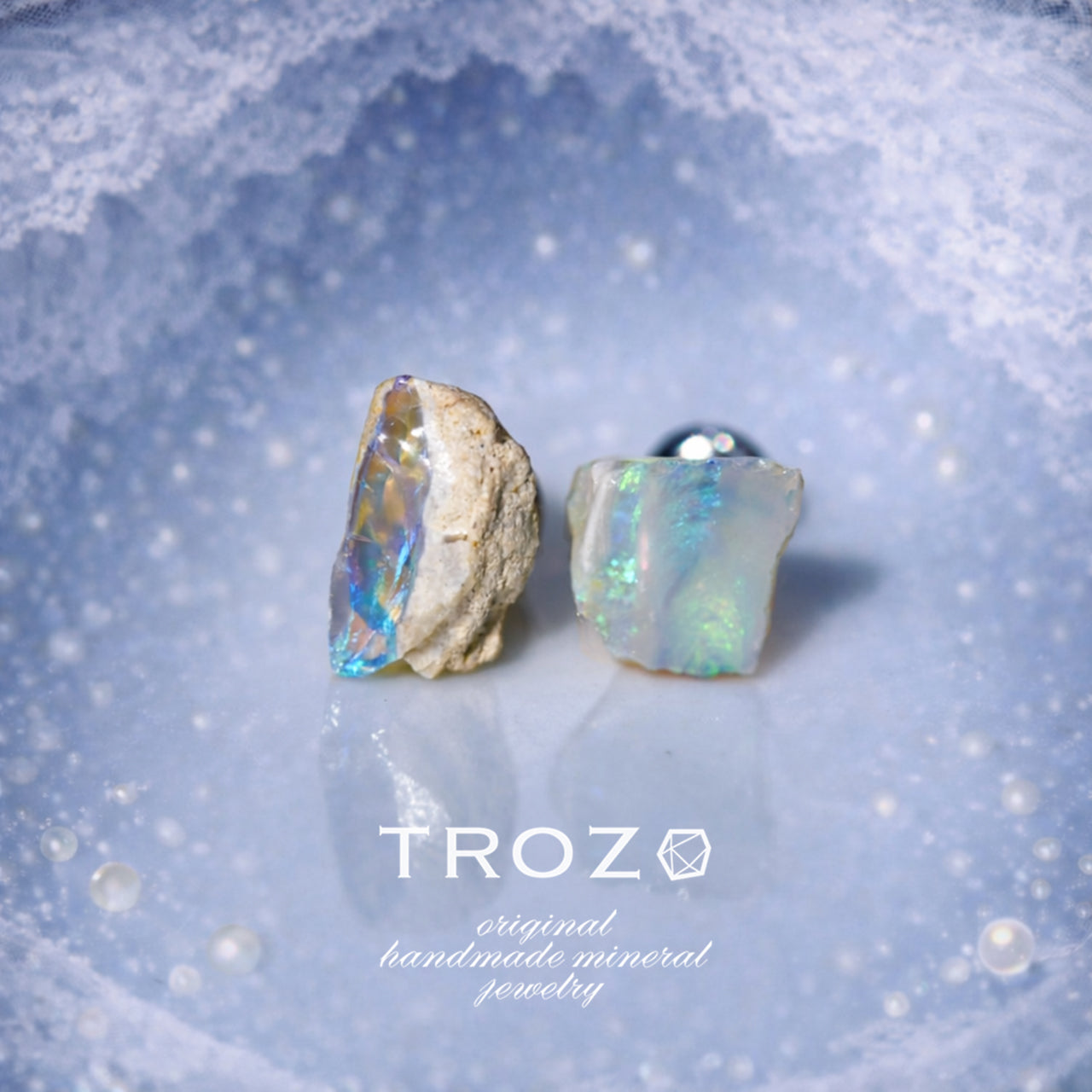 Black Opal Raw Stone Earrings - One of a Kind - handmade natural mineral jewelry by TROZO, made in Japan (view 1)