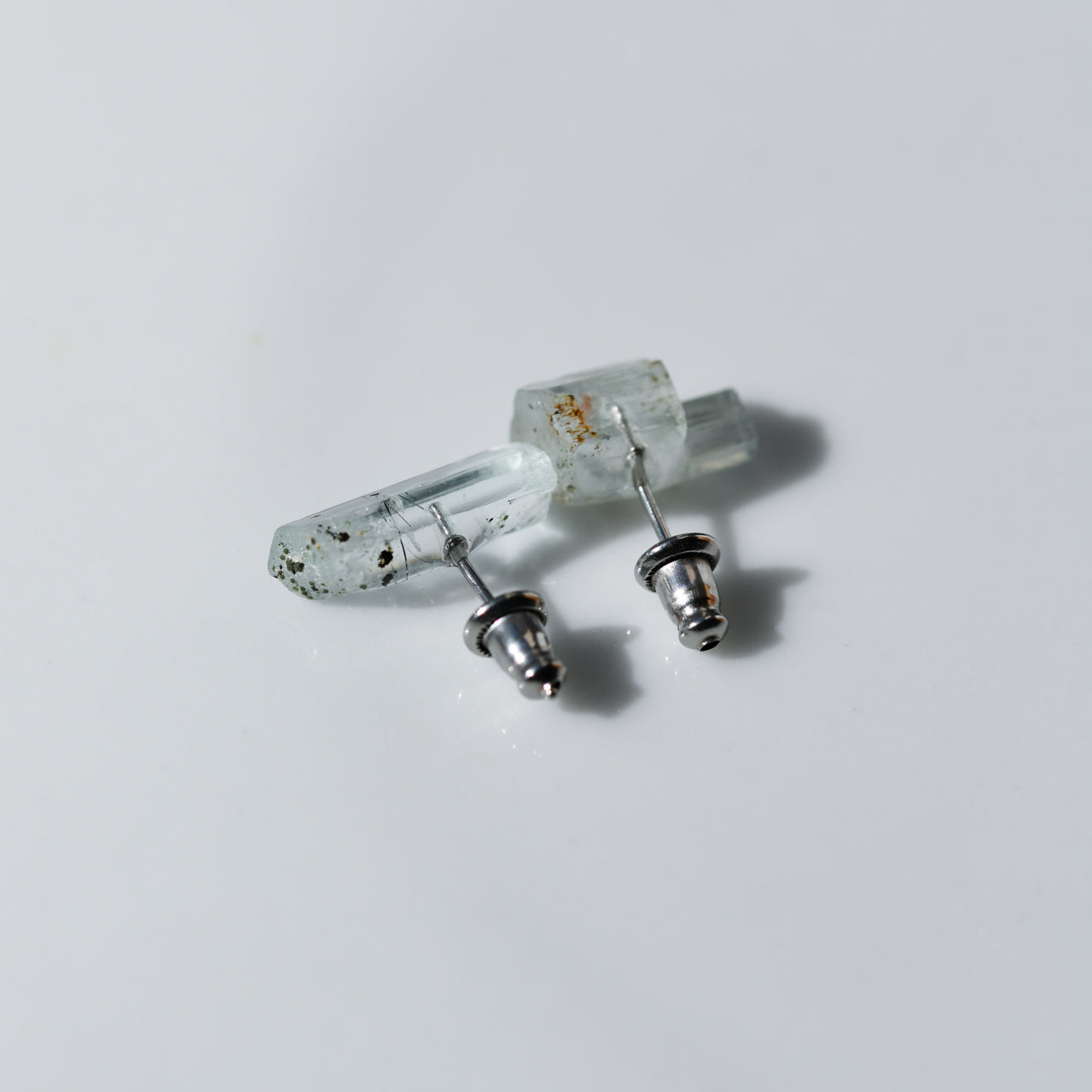 Aquamarine Raw Stone Earrings - One of a Kind - handmade natural mineral jewelry by TROZO, made in Japan (view 4)