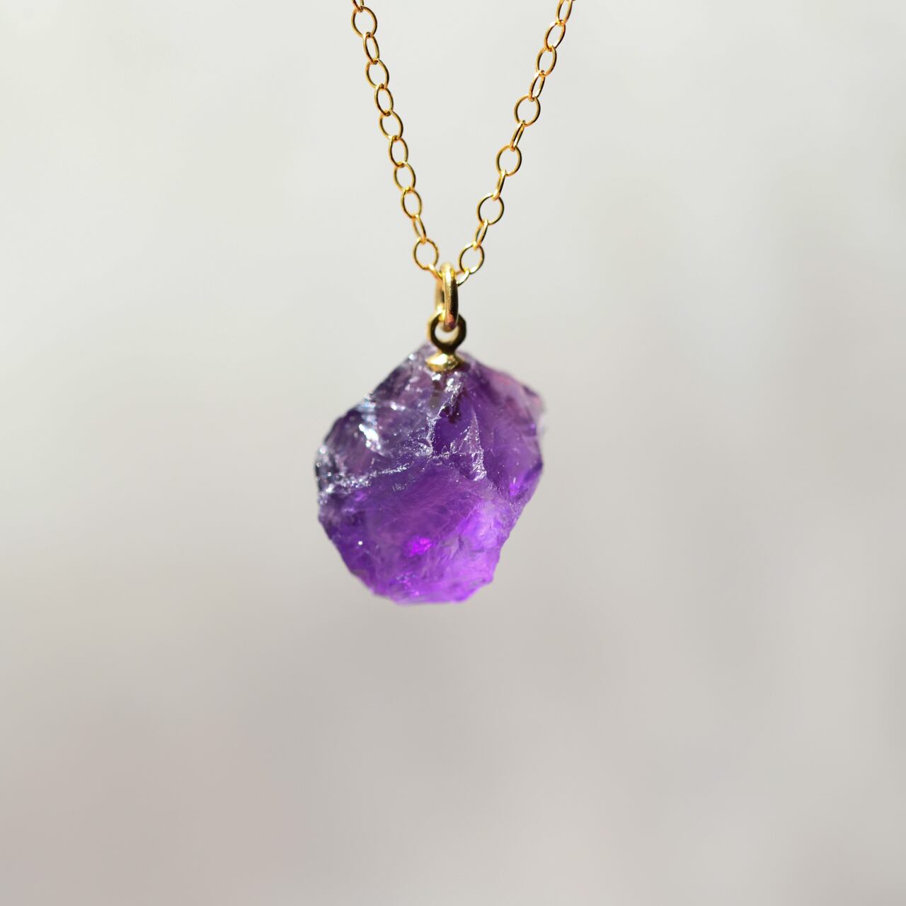 Amethyst Raw Stone Necklace | Handmade Natural Stone Jewelry