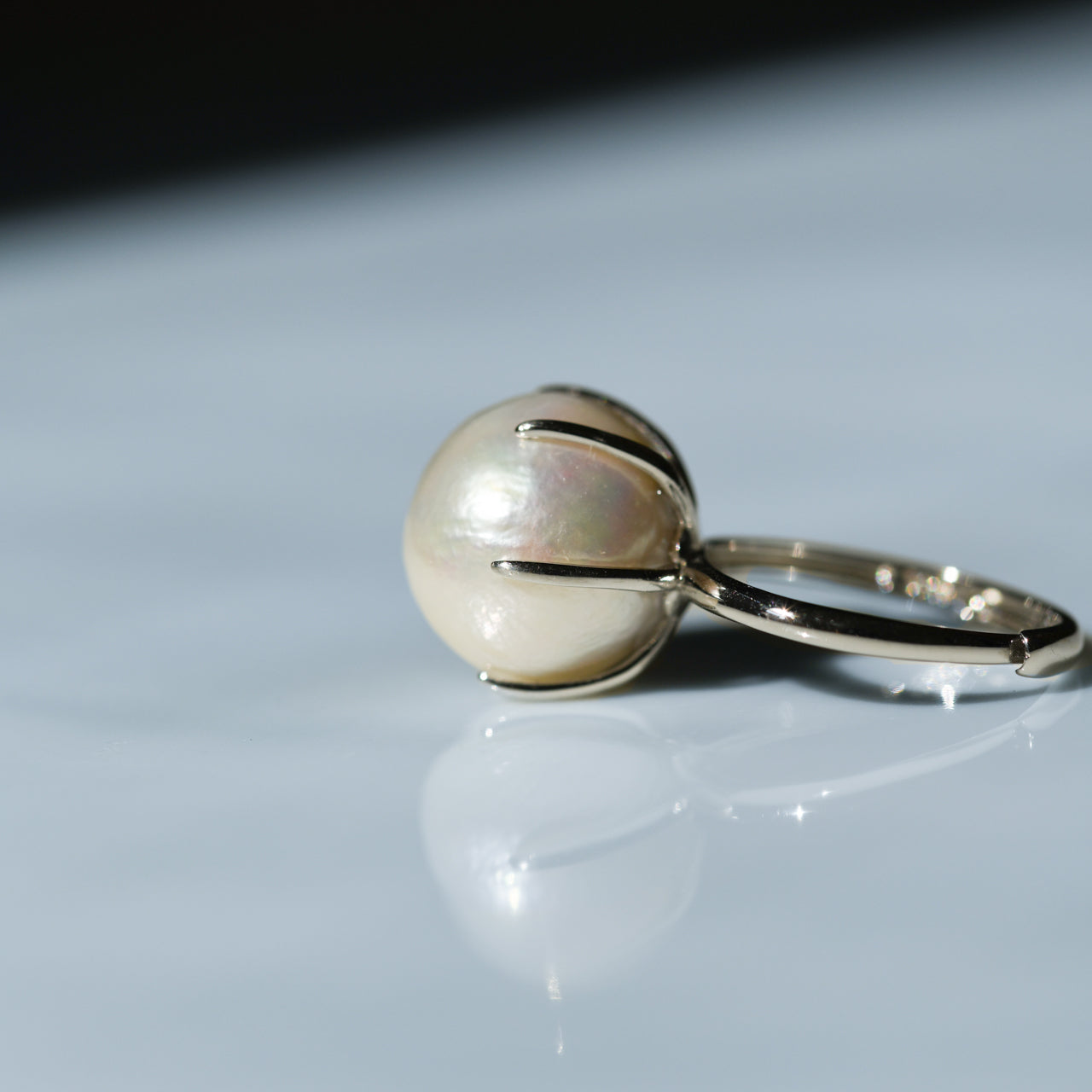 Pearl Raw Stone Ring - One of a Kind - handmade natural mineral jewelry by TROZO, made in Japan (view 5)