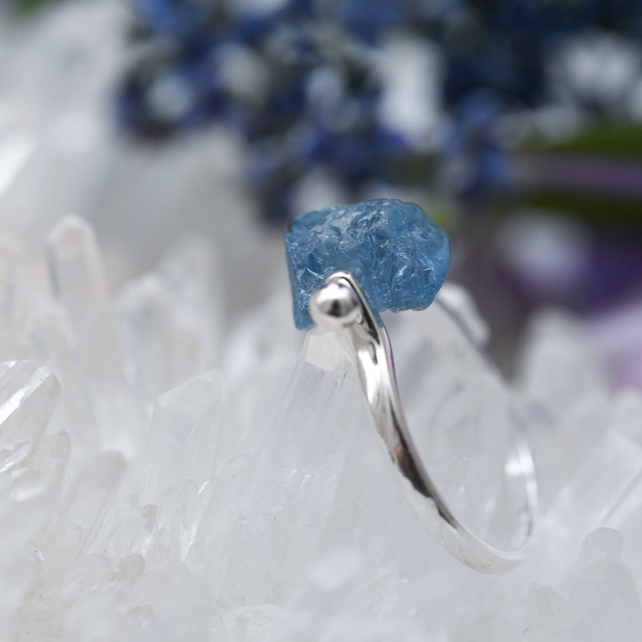Aquamarine Raw Stone Ring - One of a Kind - handmade natural mineral jewelry by TROZO, made in Japan (view 4)