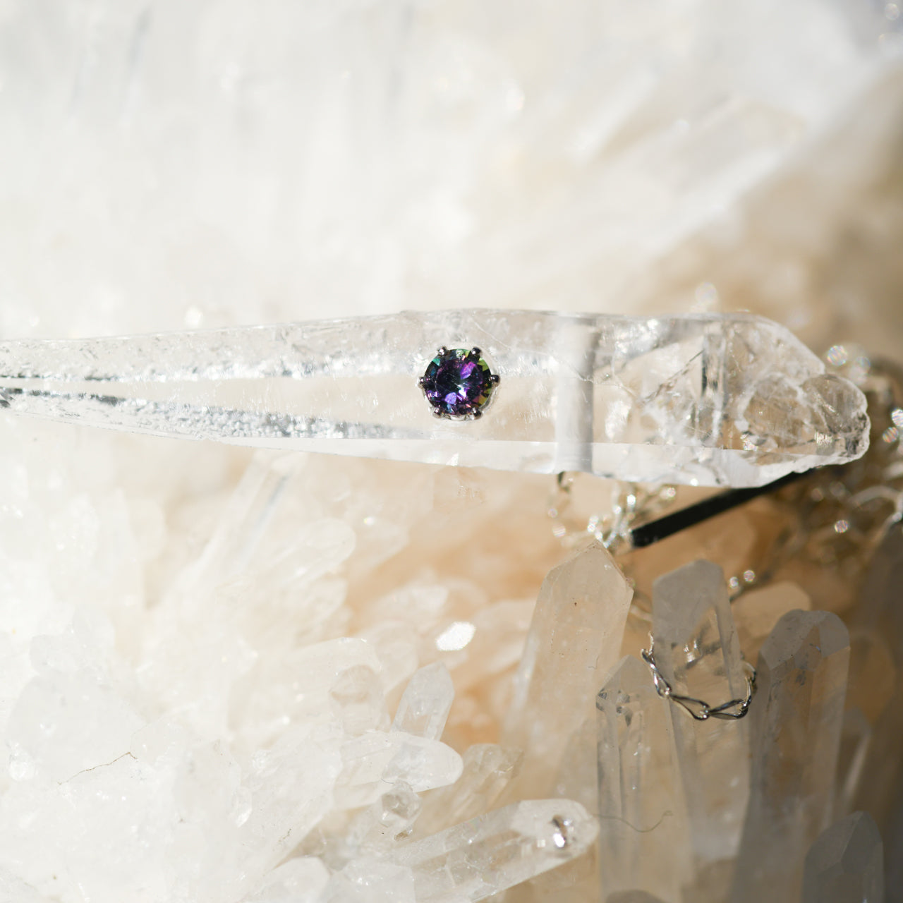 Quartz x Mystic Topaz Raw Stone Necklace - One of a Kind - handmade natural mineral jewelry by TROZO, made in Japan (view 3)