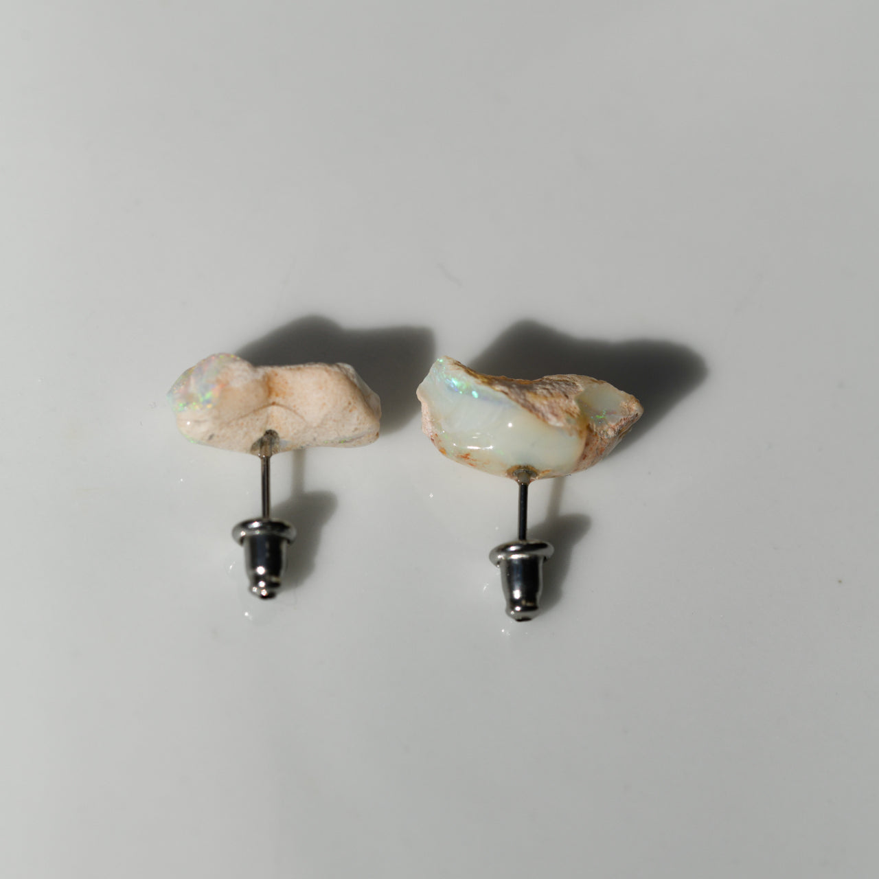 Black Opal Raw Stone Earrings - One of a Kind - handmade natural mineral jewelry by TROZO, made in Japan (view 4)