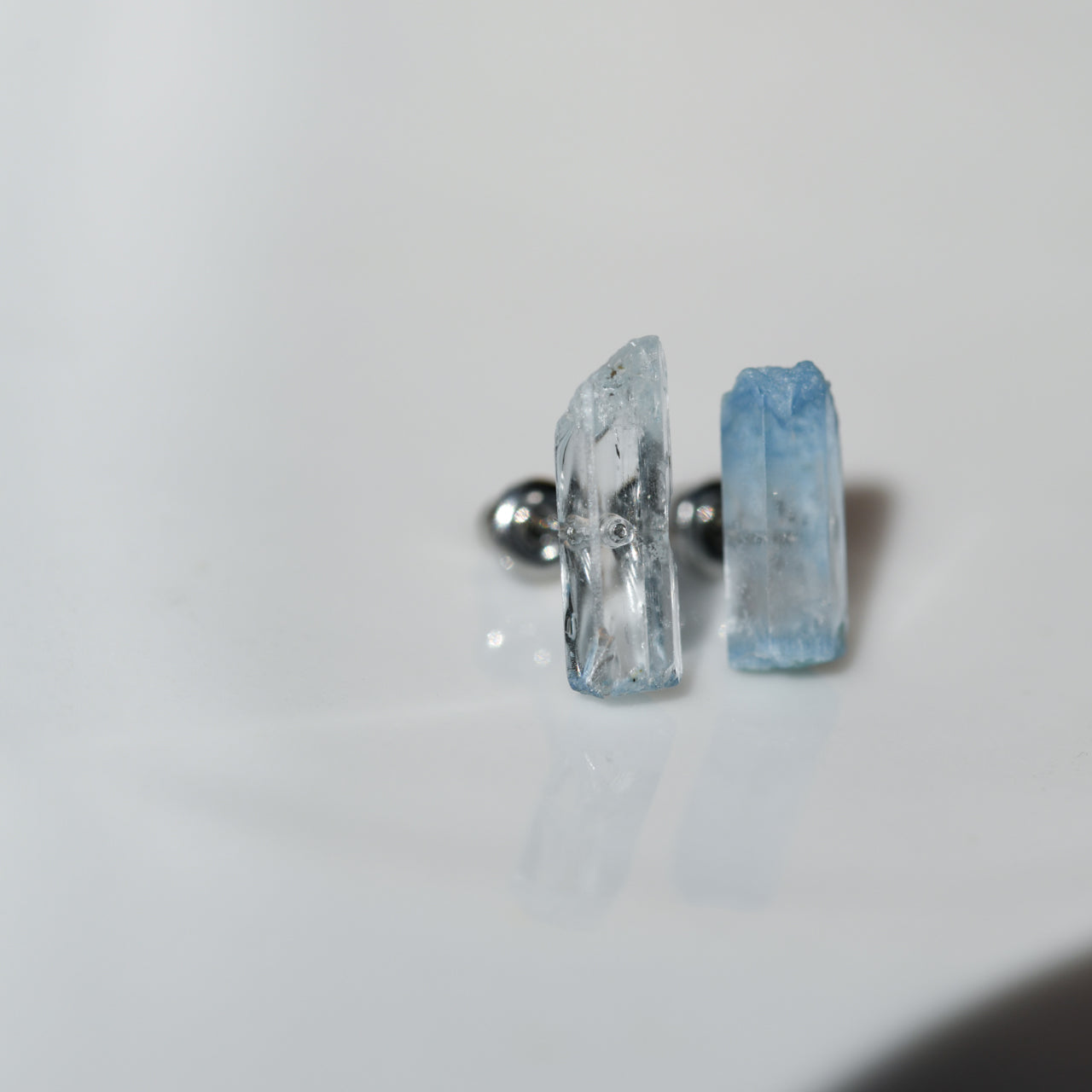 Aquamarine Raw Stone Earrings - One of a Kind - handmade natural mineral jewelry by TROZO, made in Japan (view 3)