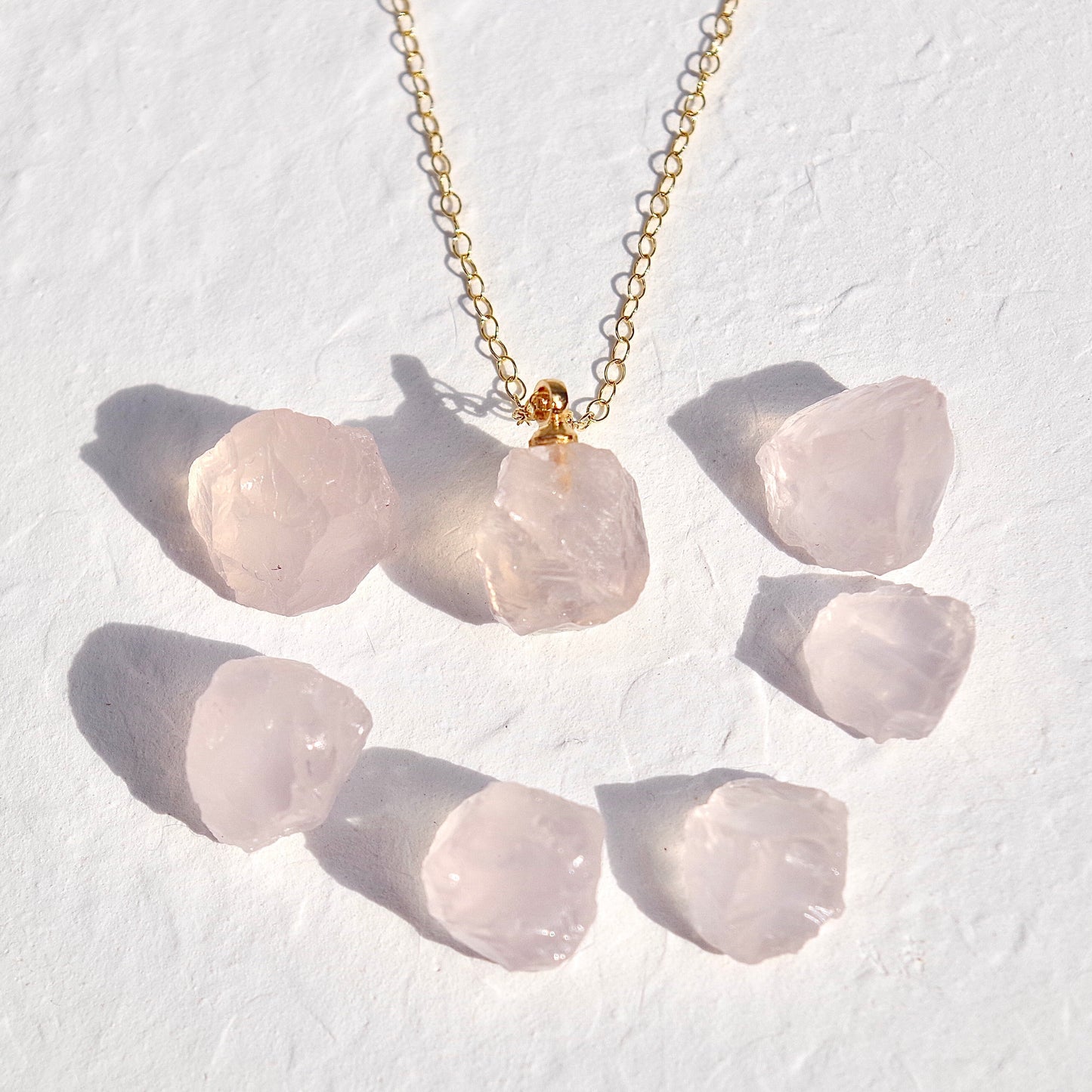 Rose Quartz Raw Stone Necklace | Handmade Natural Stone Jewelry