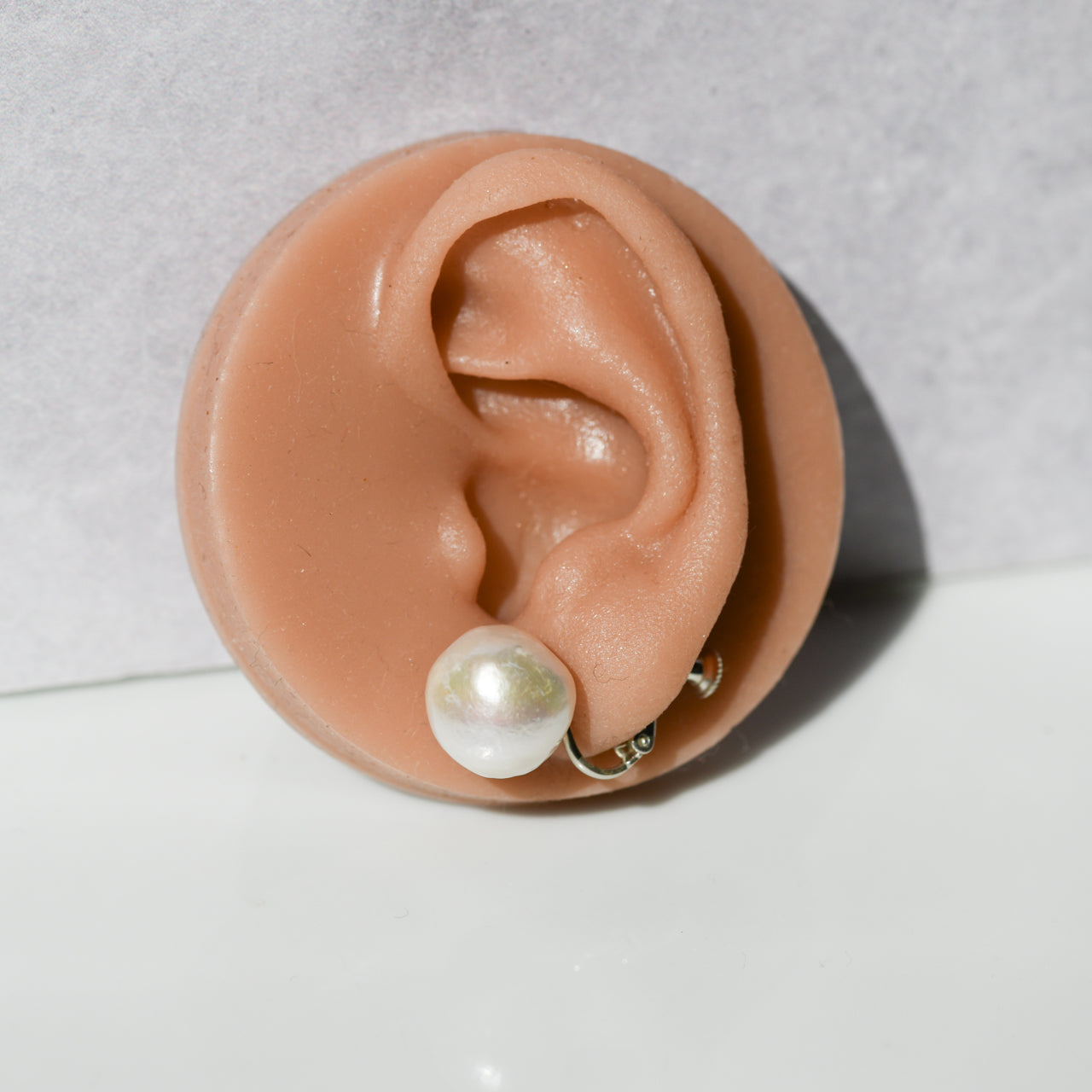 Pearl Raw Stone Clip-On Earrings - One of a Kind - handmade natural mineral jewelry by TROZO, made in Japan (view 6)