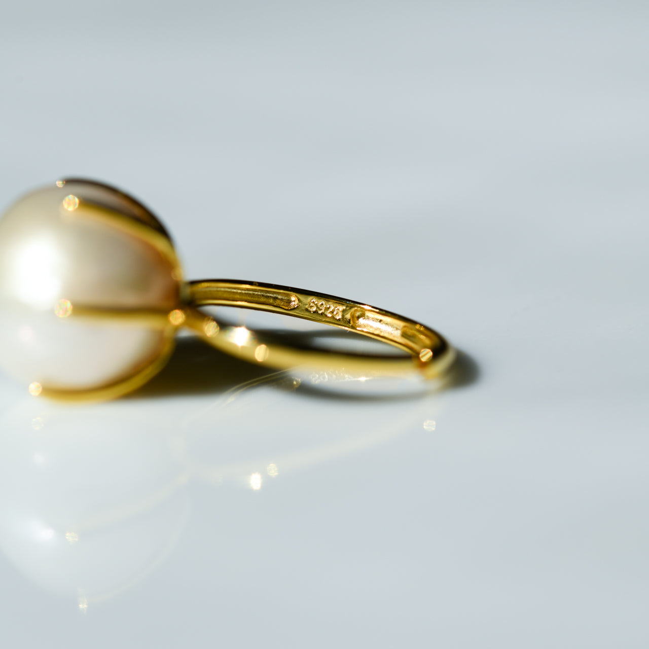 Pearl Raw Stone Ring - One of a Kind - handmade natural mineral jewelry by TROZO, made in Japan (view 5)