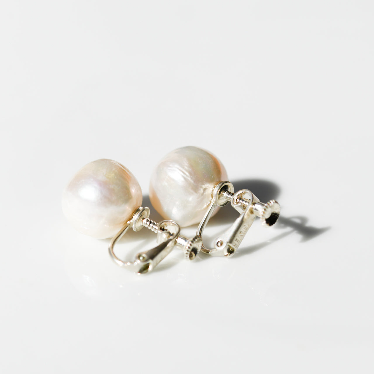 Pearl Raw Stone Clip-On Earrings - One of a Kind - handmade natural mineral jewelry by TROZO, made in Japan (view 4)