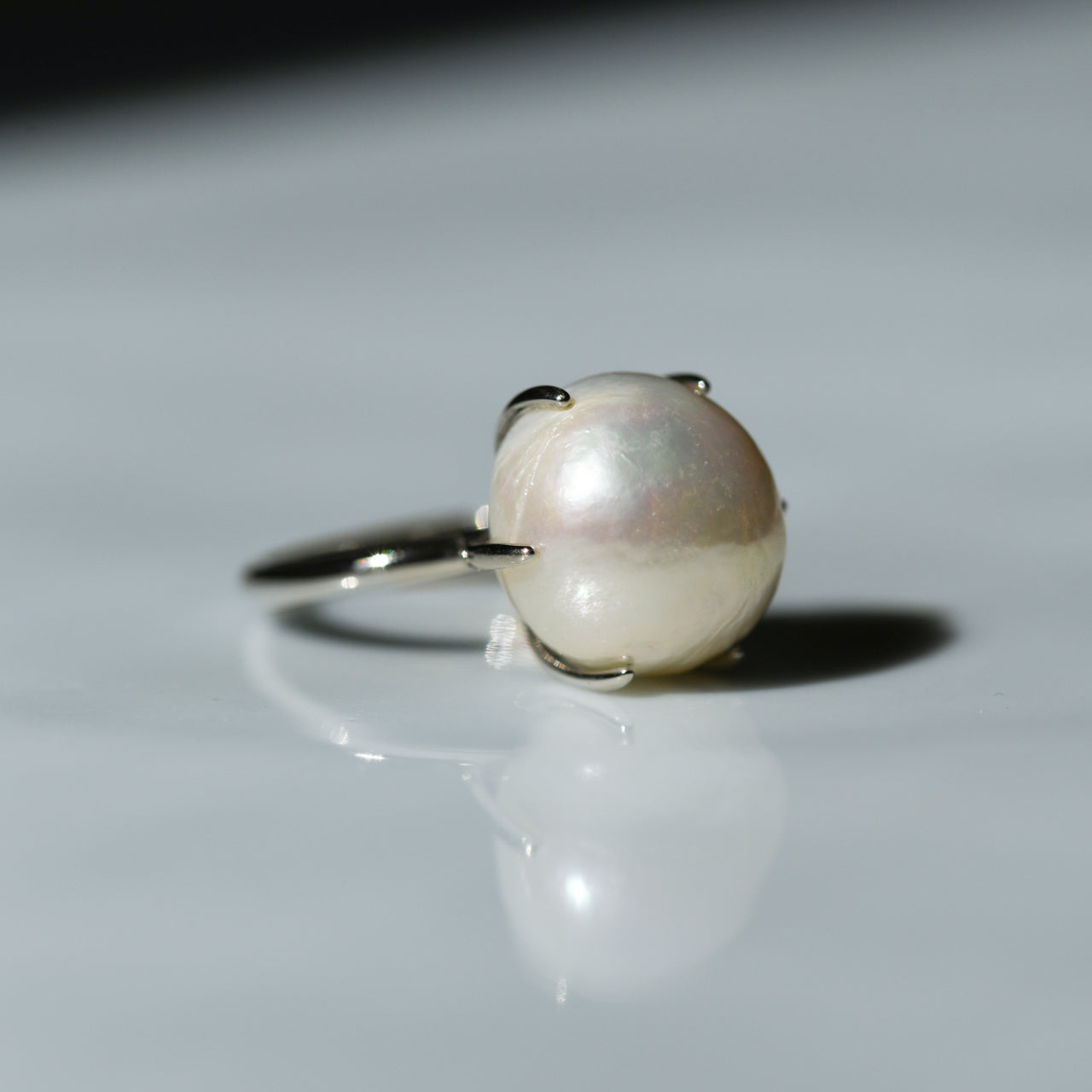 Pearl Raw Stone Ring - One of a Kind - handmade natural mineral jewelry by TROZO, made in Japan (view 7)