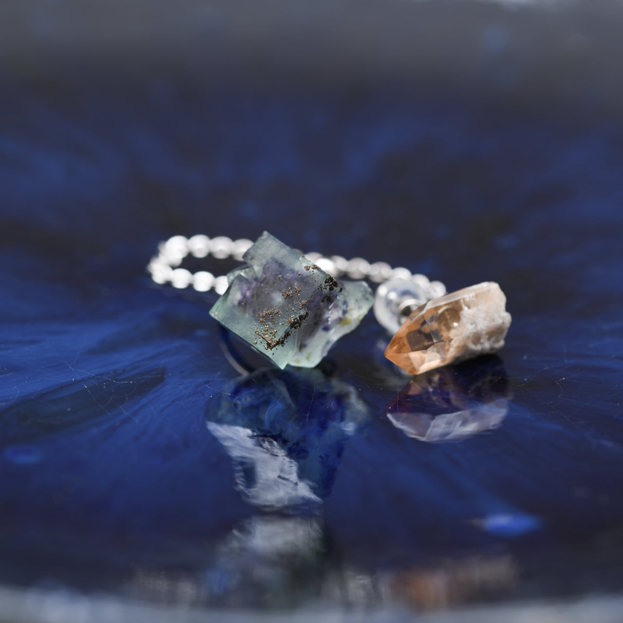 Fluorite x Topaz Raw Stone Ear Cuff - One of a Kind - handmade natural mineral jewelry by TROZO, made in Japan (view 2)