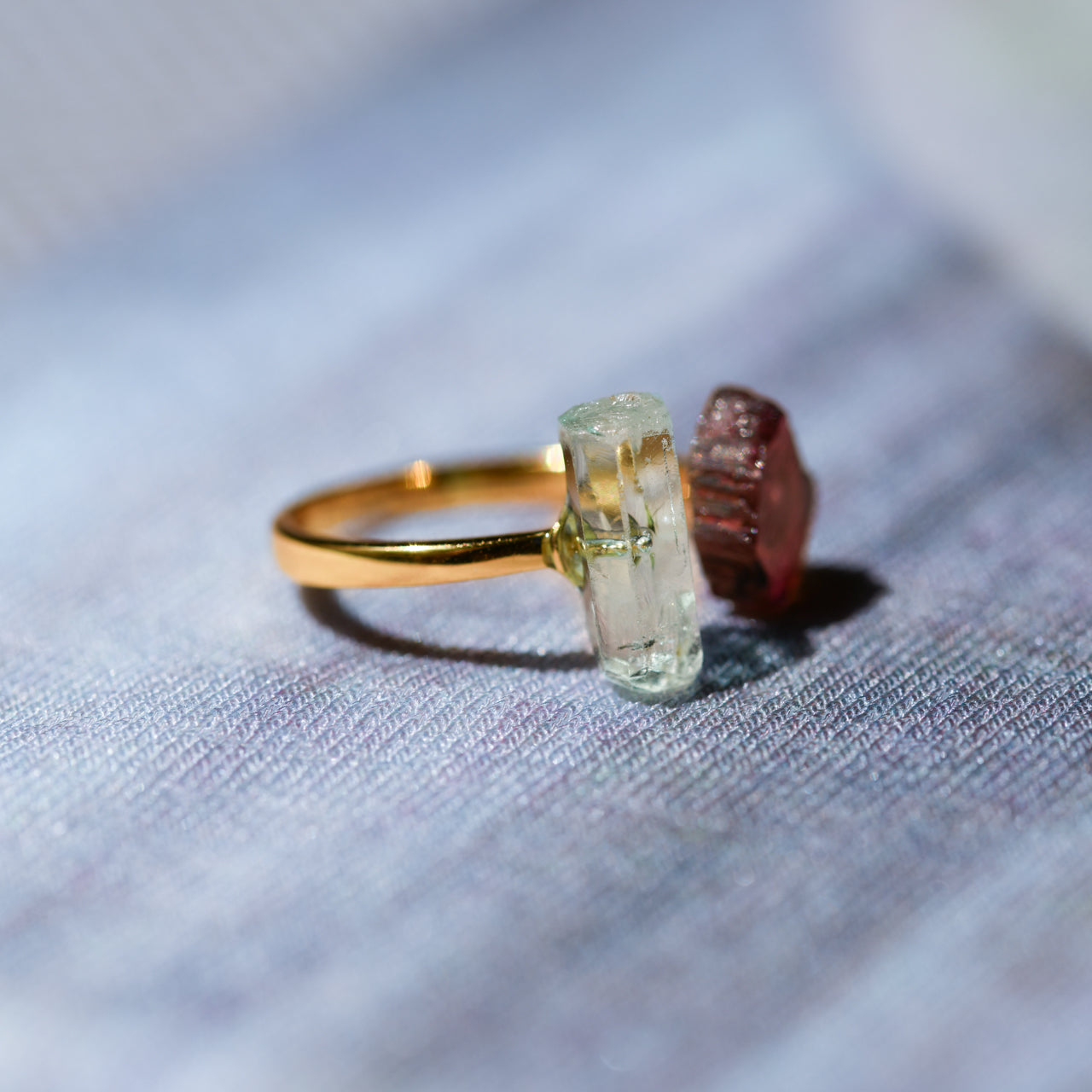 Emerald x Tourmaline Raw Stone Ring - One of a Kind - handmade natural mineral jewelry by TROZO, made in Japan (view 3)
