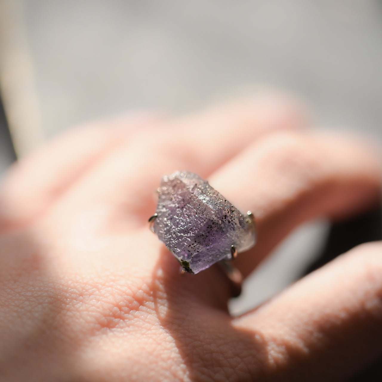 Fluorite Raw Stone Ring - One of a Kind - handmade natural mineral jewelry by TROZO, made in Japan (view 5)