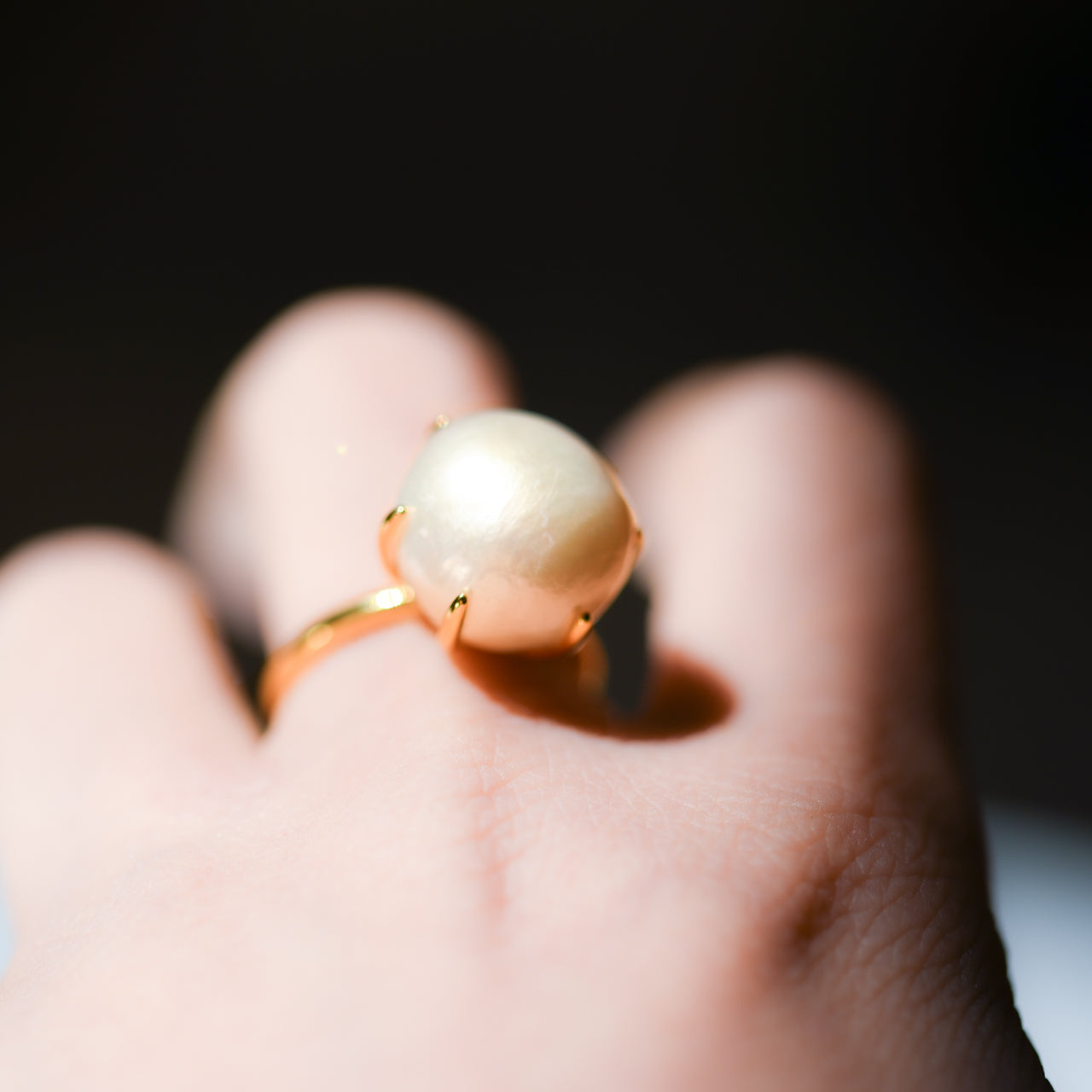 Pearl Raw Stone Ring - One of a Kind - handmade natural mineral jewelry by TROZO, made in Japan (view 6)