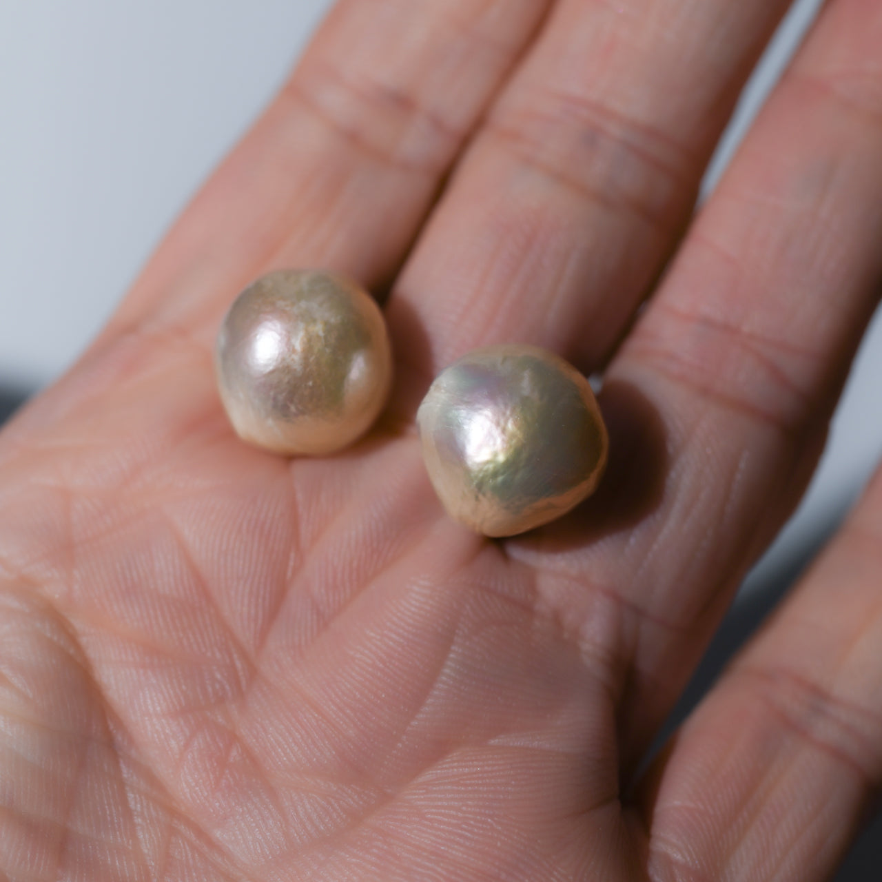 Pearl Raw Stone Clip-On Earrings - One of a Kind - handmade natural mineral jewelry by TROZO, made in Japan (view 5)