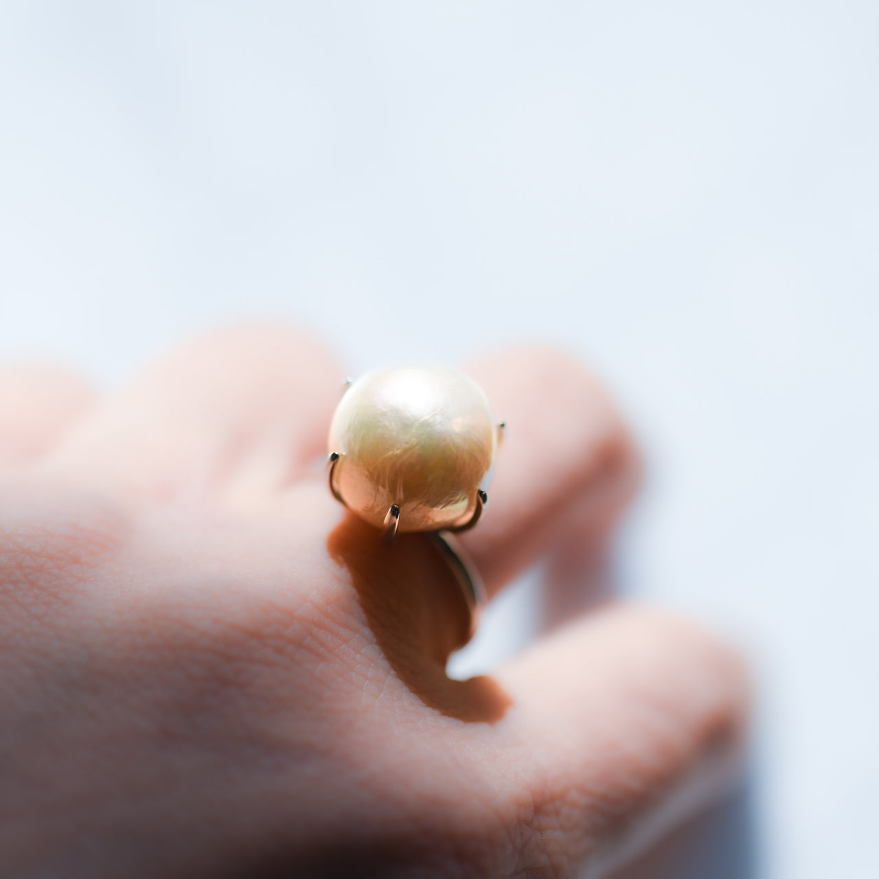 Pearl Raw Stone Ring - One of a Kind - handmade natural mineral jewelry by TROZO, made in Japan (view 6)