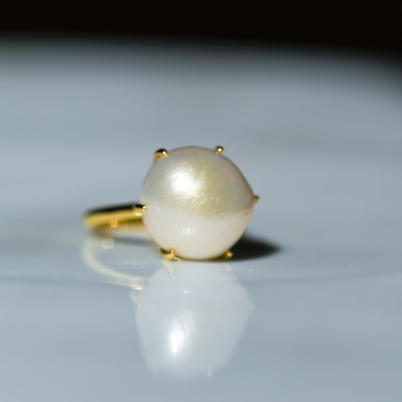 Pearl Raw Stone Ring - One of a Kind - handmade natural mineral jewelry by TROZO, made in Japan (view 7)
